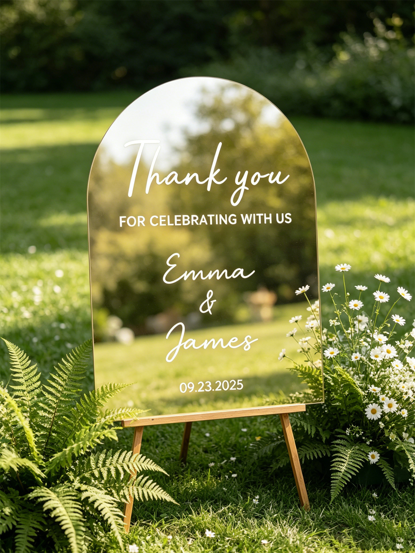 Mirror acrylic welcome signs, golden mirror wedding direction signs, custom wedding direction signs, ceremony welcome signs
